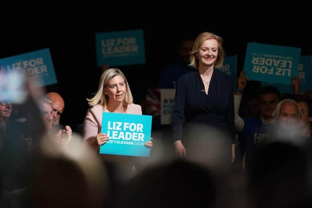 Conservative leadership candidate Liz Truss, centre right, at a hustings event, Elland Road in Leeds.