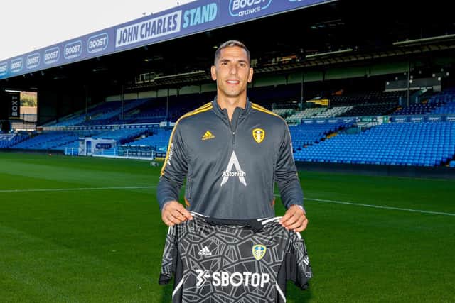 PASSING ON WISDOM: Joel Robles is hoping to use his experience to help Illan Meslier and Kristoffer Klaesson after joining Leeds. Picture: Leeds United FC.