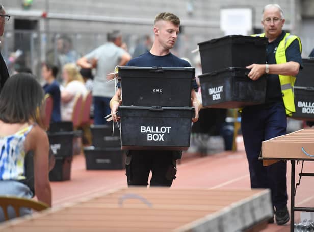 Ballot boxes at the Wakefield by-election count.