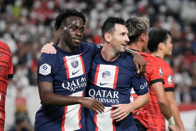 TRANSFER TARGET: Arnaud Kalimuendo, left, will be allowed to leave PSG this summer, according to reports. Picture: Getty Images.