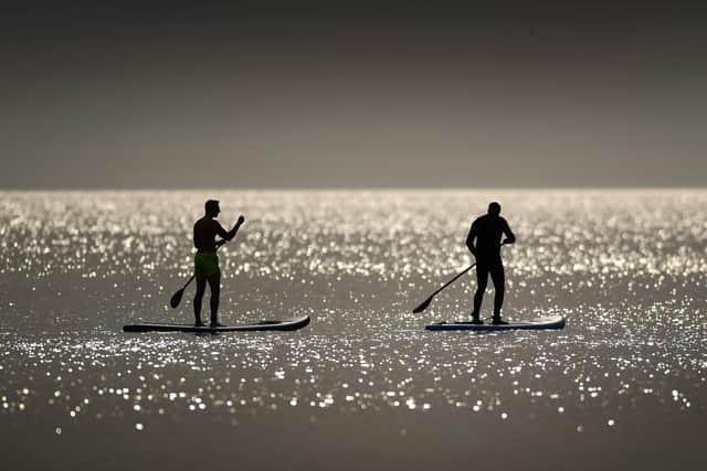 Paddleboarders in South Bay, Scarborough, on August 7. Picture: Simon Hulme.