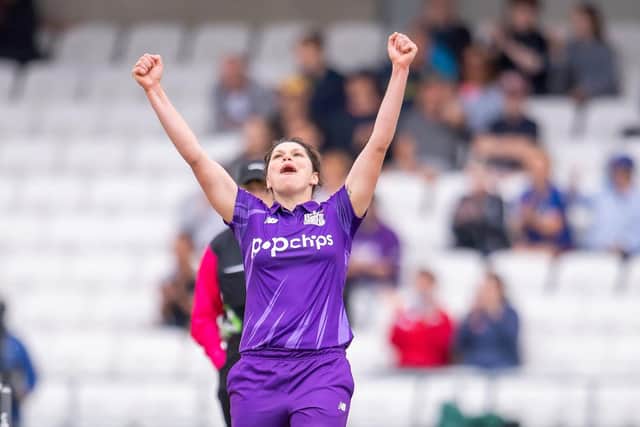 Northern Superchargers' Alice Davidson-Richards celebrates dismissing Welsh Fire's Piepa Cleary in last season's Hundred (Picture: SWPix.com)