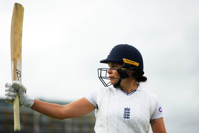 Alice Davidson-Richards joined an exclusive club with her century and wicket on her Test debut. (Picture: Harry Trump/Getty Images)