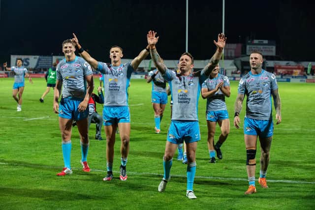Leeds Rhinos celebrate the win. (Picture: Bruce Rollinson)