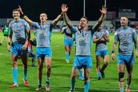 Leeds Rhinos celebrate the victory over Hull KR. (Picture: Bruce Rollinson)