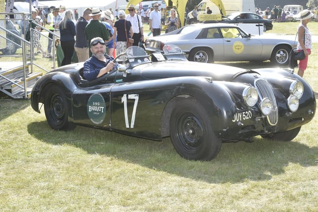 Peter Stant from sponsors SNG Barratt with an XK120 Roadster from the 1950s