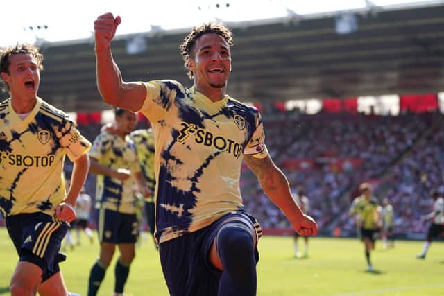 Leeds United's Rodrigo Moreno celebrates scoring his second goal at Southampton (Picture; PA)