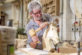 Anthony Drew, who started designing and making horses back in 1976 crafting a head in the workshop at The Rocking Horse Shop in Fangfoss, York. Picture Tony Johnson