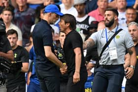 COMING TO BLOWS: Thomas Tuchel and Antonio Conte clash at full time at Stamford Bridge. Picture: Getty Images.