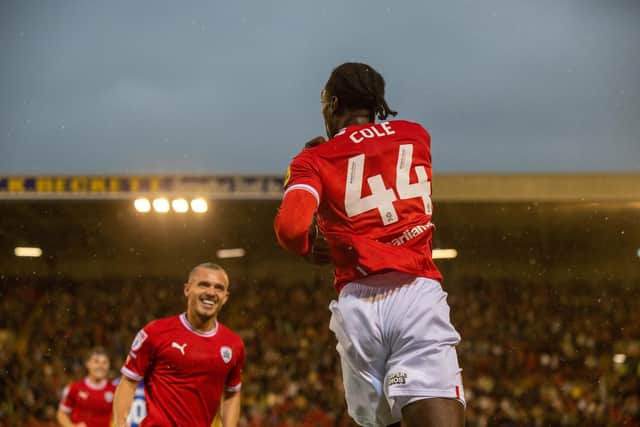 Barnsley's Devante Cole celebrates his goal against Bristol Rovers. Picture: Bruce Rollinson.
