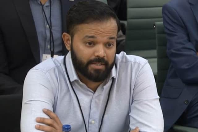 Screen grab from Parliament TV of former cricketer Azeem Rafiq giving evidence at the inquiry into racism he suffered at Yorkshire County Cricket Club, at the Digital, Culture, Media and Sport (DCMS) committee on sport governance at Portcullis House in London. Picture date: Tuesday November 16, 2021. (Picture: PA)