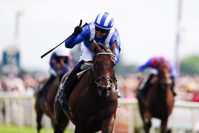 Baaeed ridden by Jim Crowley on their way to winning the Juddmonte International Stakes.