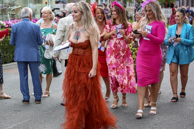 People arriving for Ladies day at the EBOR Festival at York Racecourse