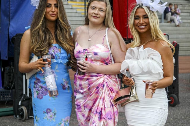 Ruby, Morgan and Demi dressed for Ladies Day in day two of the EBOR Festival at York Racecourse in Yorkshire, England, August 18 2022.