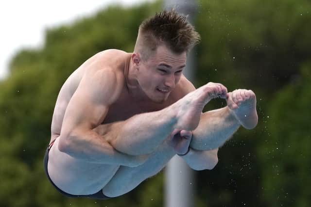 Jack Laugher competes during Men's diving 1m springboard final. (AP Photo/Gregorio Borgia)