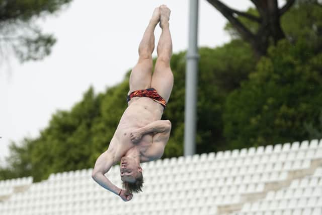 Jack Laugher competes in Rome. (AP Photo/Gregorio Borgia)