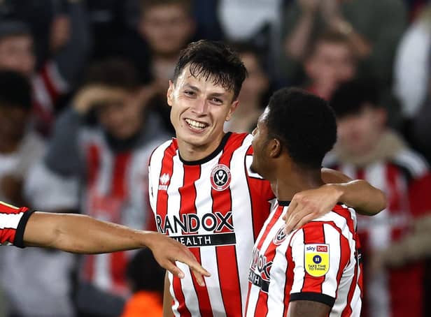 Anel Ahmedhodzic of Sheffield Utd celebrates after scoring the opening goal against Sunderland. Picture: Darren Staples/Sportimage