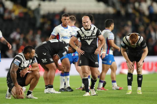 Hull FC appear dejected after another tough night at home. (Picture: SWPix.com)