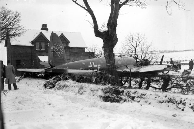 Bannial Flatt Farm, near Whitby, on February 3, 1940

A German Heinkel III which was shot down. It was downed by a Spitfire piloted by Peter Townsend, later a Group Captain.