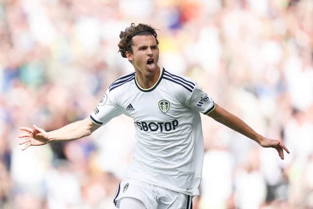 STARTING POINT: Leeds United's Brenden Aaronson celebrates scoring his side's first goal against Chelsea at Elland Road Picture: Catherine Ivill/Getty Images
