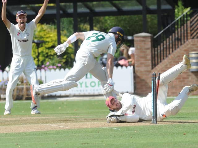 CLOSE CALL: New Farnley batter Adam Waite survives a run out from Woodlands wicketkeeper Gregory Finn. Picture: Steve Riding.