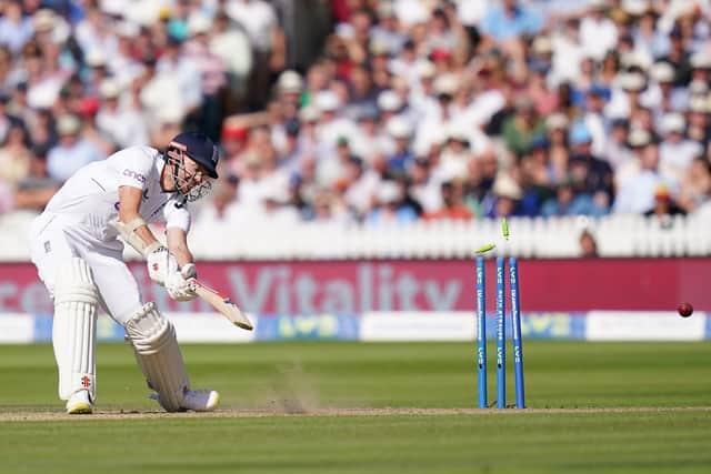England's James Anderson is bowled during day three at Lord's, signalling a defeat by an innings and 12 runs against South Africa. Picture: Adam Davy/PA