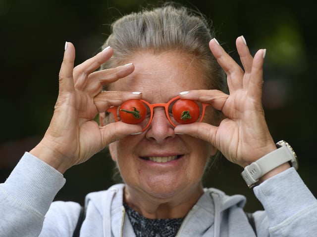 Pauline Shackleton with her show tomatoes