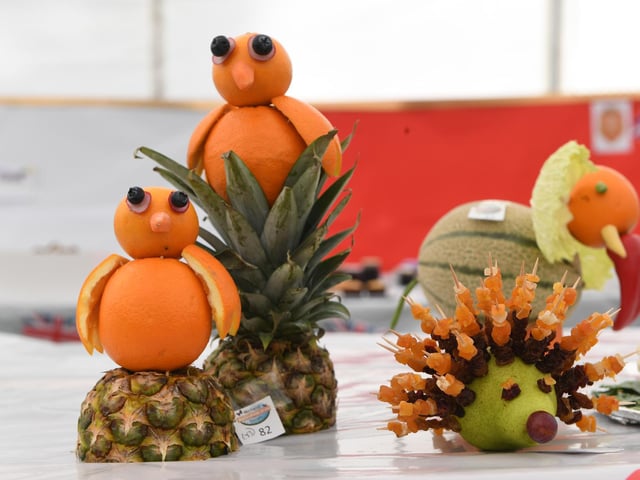 Hand crafted fruits on display in the show