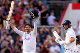 England's Ben Foakes (left) celebrates reaching his century at Old Trafford, Manchester. Picture: Nick Potts/PA