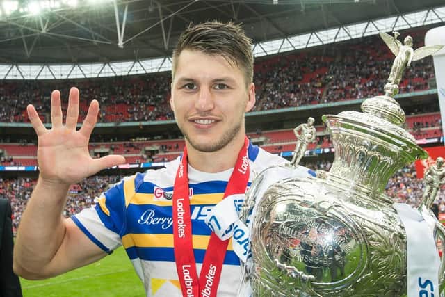 Tom Briscoe celebrates with the Challenge Cup trophy. (Picture: SWPix.com)
