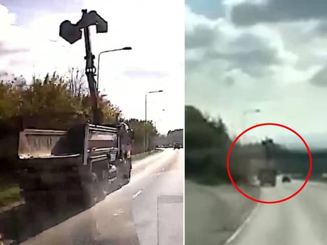 Video shows the moment the digger ploughs into the bridge
