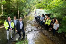 From far left, Mike Poole of Openreach, Matthew Lovegrove of Openreach and Alastair Taylor of NYnet with colleagues from Building Digital UK, NYnet and Openreach near Boggle Hole, close to Robin Hood’s Bay, which is one of the areas to benefit from the roll-out of superfast broadband.