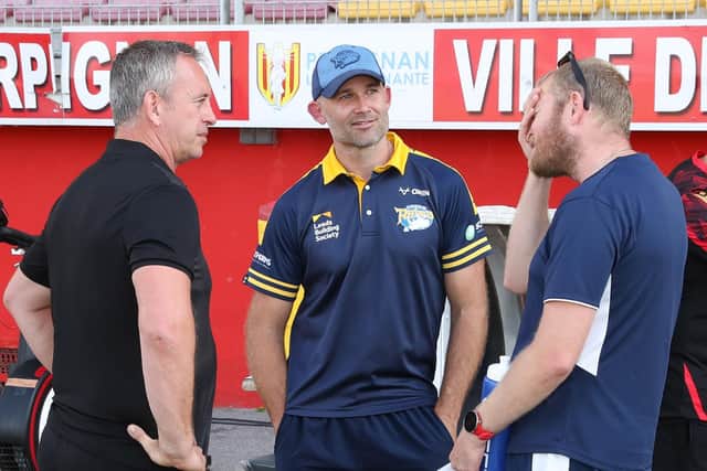 Rohan Smith, centre, struck an upbeat tone after the defeat in Perpignan. (Picture: SWPix.com)