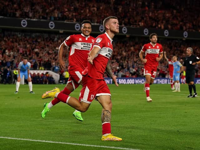 Middlesbrough's Riley McGree celebrates his winner. Picture: PA