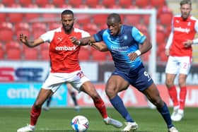 TOUGH GOING: Rotherham United's Michale Ihiekwe tangles with Wycombe's Uche Ikpeazu. Picture: Dean Atkins.