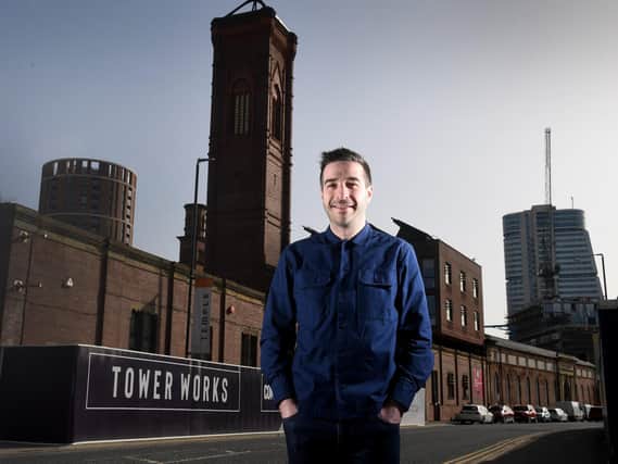 Patrick O'Mahony from Newsubstance is pictured outside the Leeds-based creative company's headquarters in Tower Works on Globe Road, Leeds. The firm has been selected to create a work for Festival UK 2022 with an installation themed around the British weather.  (Picture: Simon Hulme.)