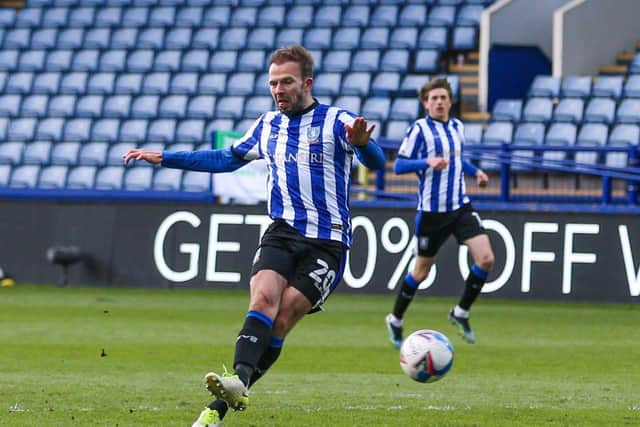 FINISHING TOUCH: Sheffield Wednesday's Jordan Rhodes scores his side's fourth goal at Hillsborough. Picture: Isaac Parkin/PA