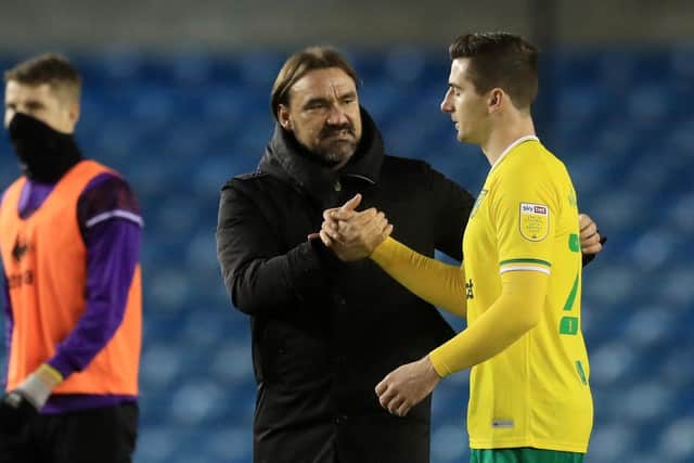 HIGH-FLYING RIVAL: Norwich City manager Daniel Farke and Kenny McLean. Picture: Adam Davy/PA