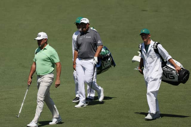 Lee Westwood, left, during a practice round at Augusta. Picture: Kevin C. Cox/Getty Images