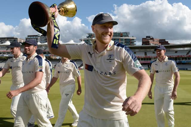 DO YOU REMEMBER THE LAST TIME: Yorkshire captain Andrew Gale lifts the County Championship trophy at Lord's in 2015, securing back-to-back titles. Picture: Anthony Devlin/PA
