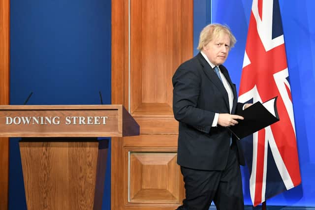 Boris Johnson at this week's Downing Street press conference in a slick new media suite.