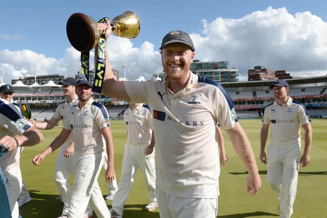 THE LAST TIME: Yorkshire captain Andrew Gale lifts the County Championship trophy at Lord's in 2015. Picture: Anthony Devlin/PA