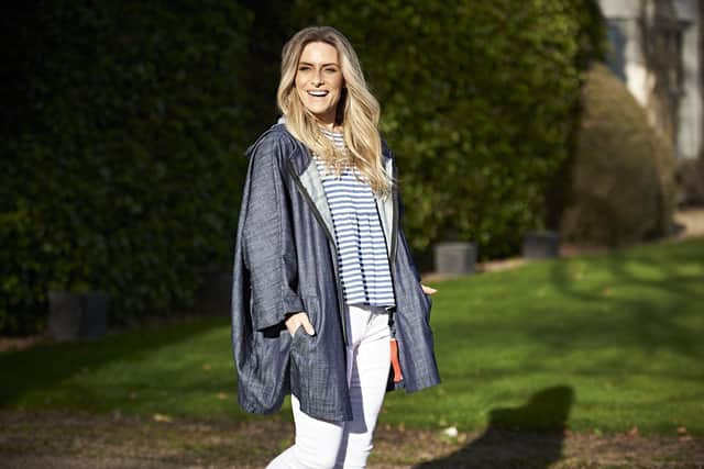 Anna wears Made in Italy Bette jacket, £42; striped top, £24; white jeans, £35. Shot on location in chairman Richard Jackson's garden.