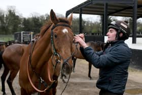 Henry Brooke with Defintly Red at Brian Ellison's stables last week.