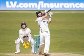 UP AND OUT: Yorkshire's Joe Root hits out against Glamorgan and is caught for 16. Picture by Allan McKenzie/SWpix.com