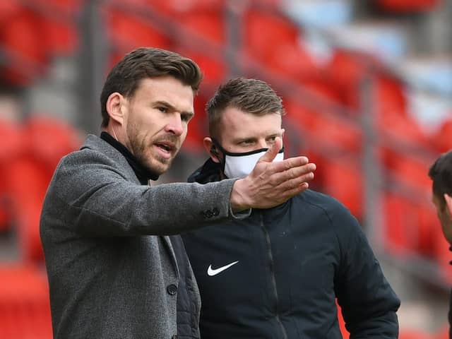 Doncaster's manager Andy Butler remonstrates with fourth offical. Picture Howard Roe/AHPIX LTD