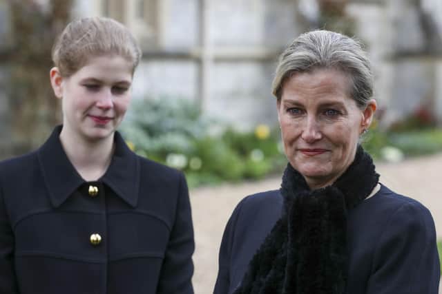 The Countess of Wessex and her daughter Lady Louise Windsor attend the Sunday service at the Royal Chapel of All Saints, Windsor.