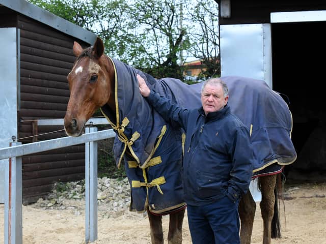 Trainer Brian Ellison with his now retired stable star Definitly Red.