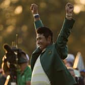 Champion: Hideki Matsuyama celebrates his Masters win. Picture: AP Photo/Charlie Riedel