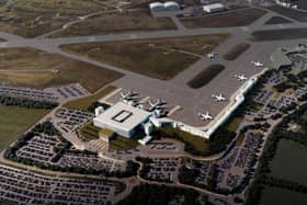 An artist's impression of the proposed terminal at Leeds Bradford Airport.